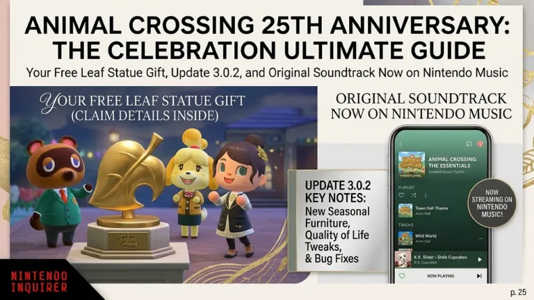 Animal Crossing 25th Anniversary: Free Leaf Statue Gift, Update 3.0.2, and Original Soundtrack Now on Nintendo Music
