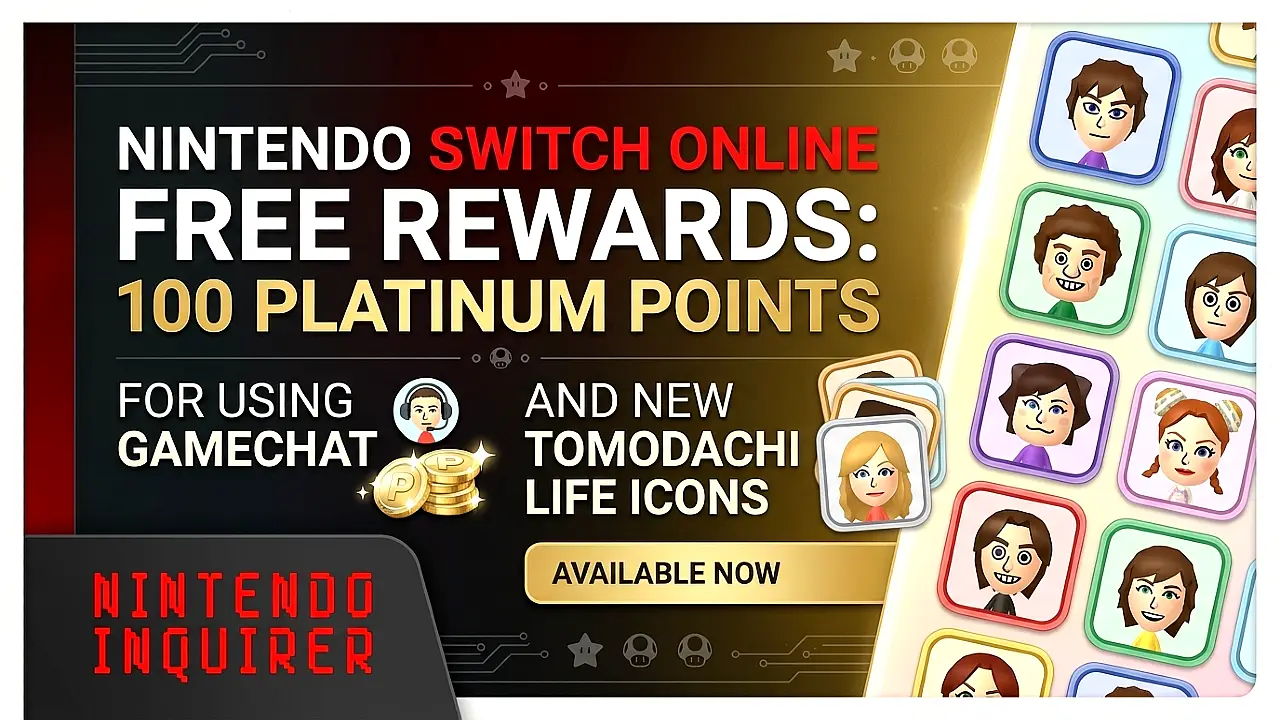 Nintendo Switch Online Free Rewards: 100 Platinum Points for Using GameChat and New Tomodachi Life Icons Available Now