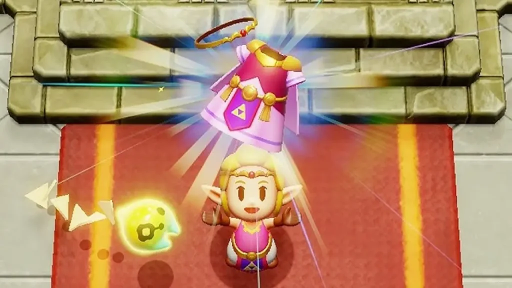 Princess Zelda in Echoes of Wisdom wearing the new red tunic unlocked by completing Hero's Trial