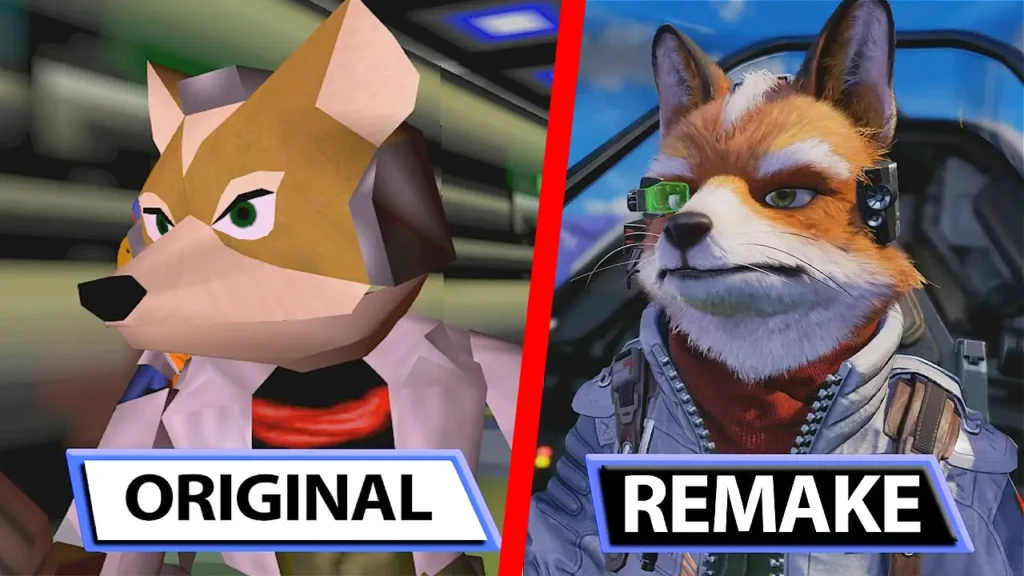 original Star Fox 64 graphics versus the new Switch 2 remake visuals